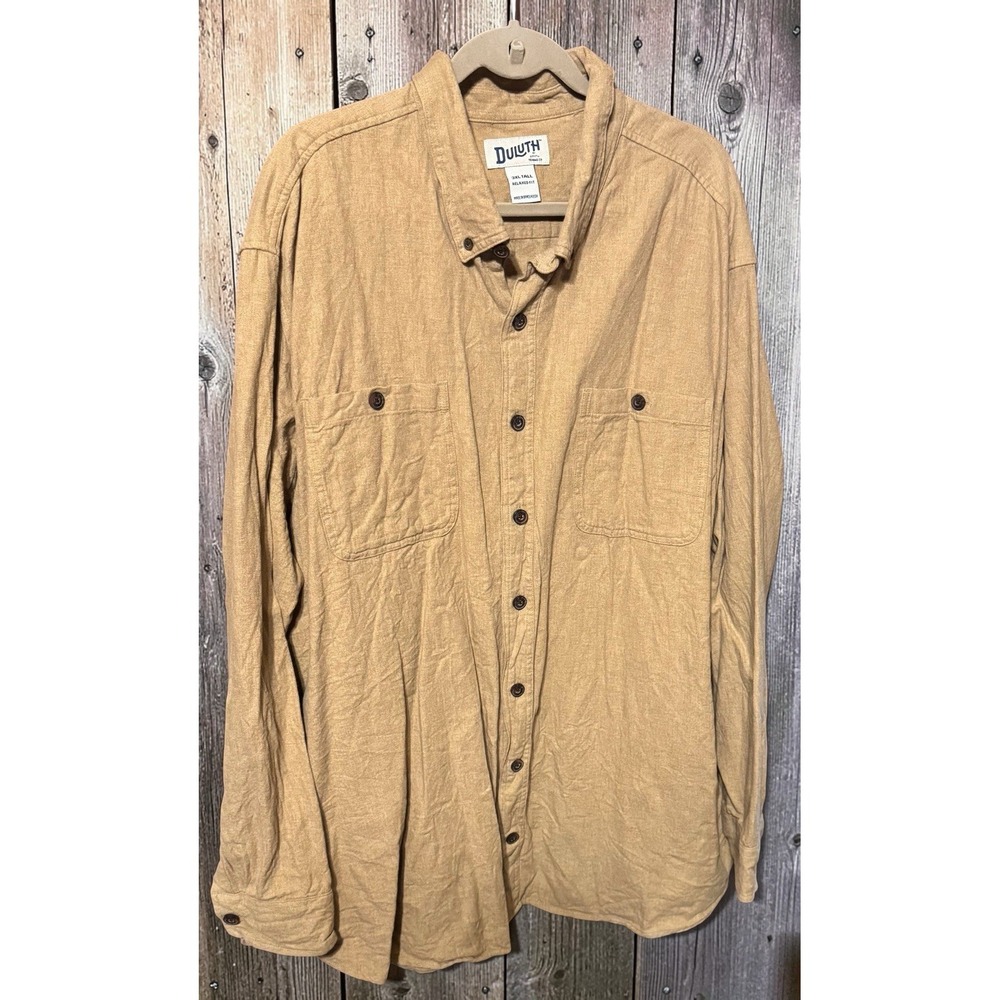 Duluth Trading Heavy Weight Tan Long Sleeve Button Down Shirt Sz 3XL Tall TubA2